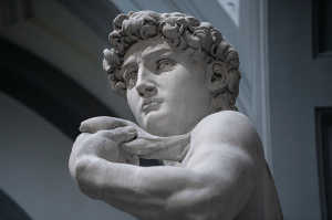 Detalle de la escultura original del 'David', Miguel ngel, en la Galera de la Academia (Florencia)