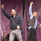 La Marcha del Cambio, primera manifestaci�n oficial de Podemos. Pablo Iglesias (izd) y Juan Carlos Monedero (dch)