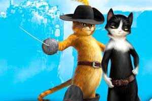 El gato junto a Kitty Softpaws (voz de Salma Hayek)