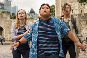 Betty Brant (Angourie Rice), Ned Leeds (Jacob Batalon) y MJ (Zendaya)